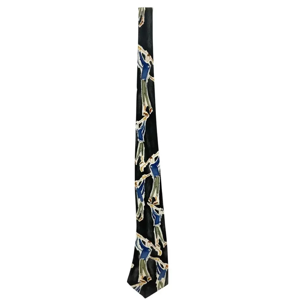 Vintage 90s T-Time Golf Silk Necktie USA Made Wide Artistic Mens Tie 59x4